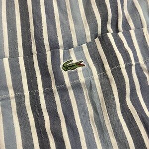 Lacoste Cotton Button Down Dress Shirt Blue Indigo Stripes 44 XL